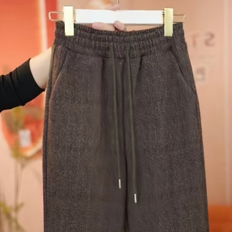 K253 新款秋冬宽松休闲百搭高腰直筒裤（平面花）-蕾蕾