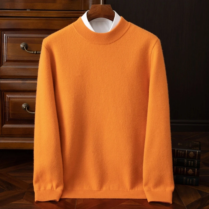 双空气层加厚100%纯山羊绒商务男款保暖套头半高领羊绒衫