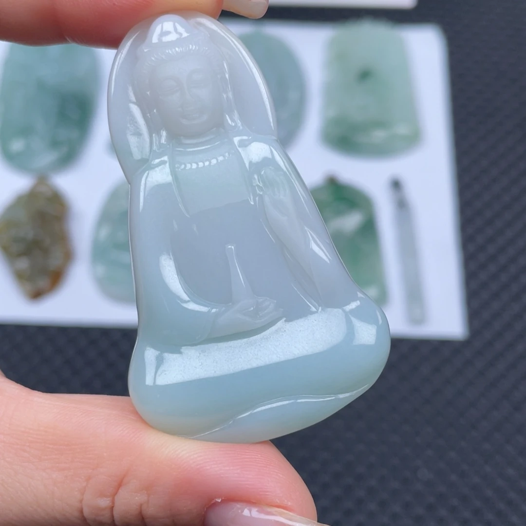 翡翠颈饰未镶嵌天然缅甸翡翠A货吊坠素衣观音