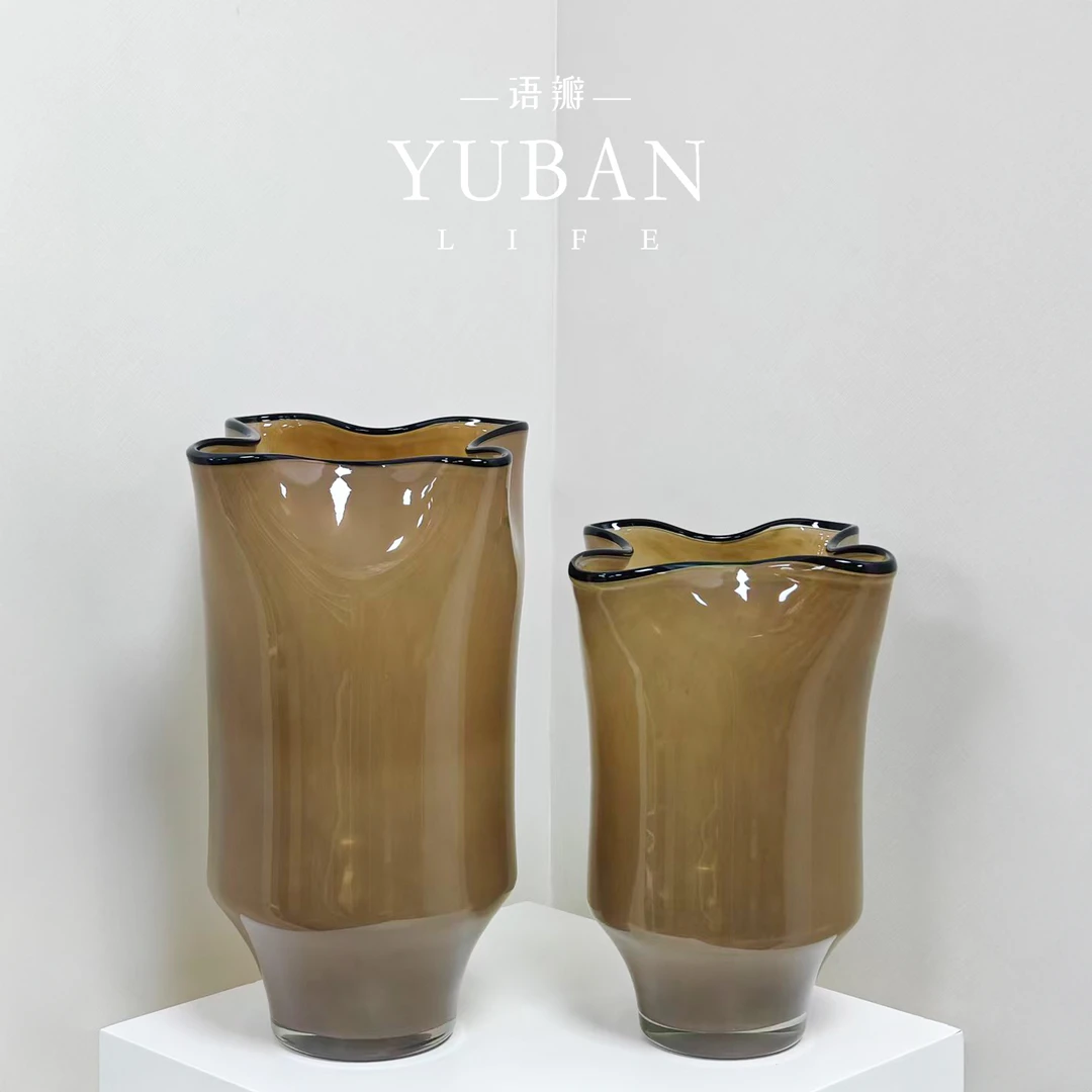 洛可可 中古风包豪斯风格玉感琉璃花瓶复古法式轻奢客厅插花摆件