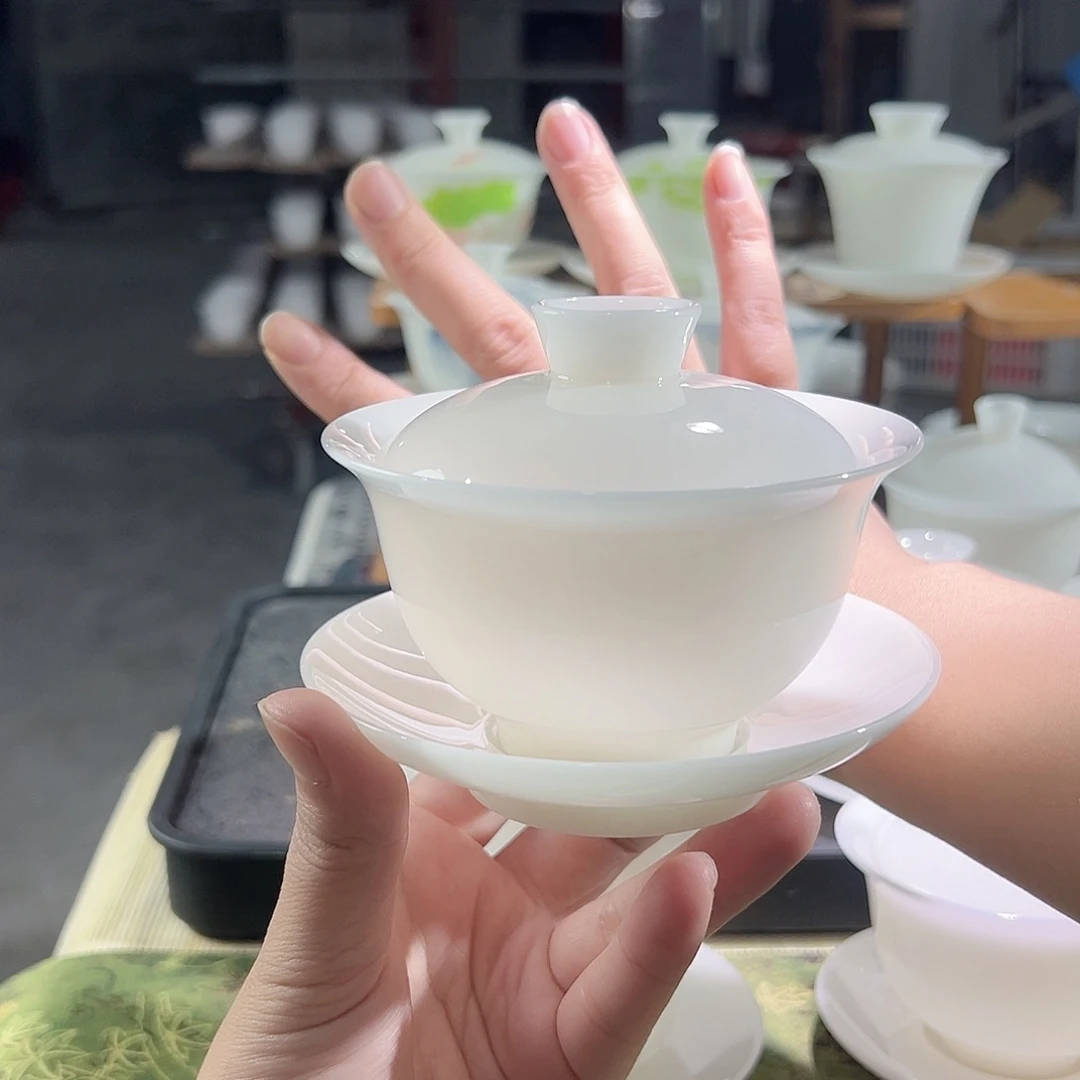 璞玉陶瓷盖碗满容200ml+2个铃铛杯45ml