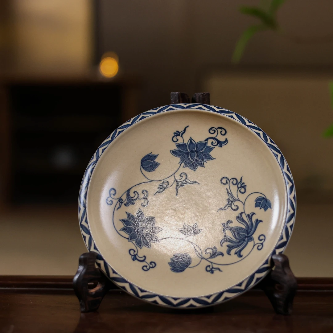 【小田甄陶】芥拾紫缠枝莲-拙溪-壶承-14CM（ZX-0371）