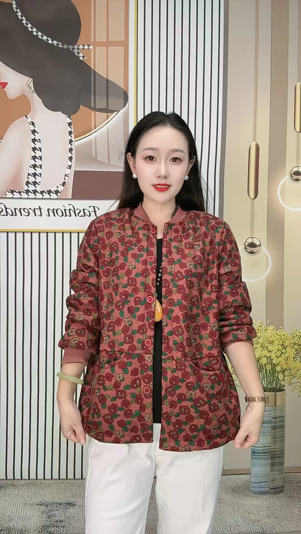 【新款加绒】中老年女开衫外套加绒宽松保暖棒球服时尚百搭碎花上衣