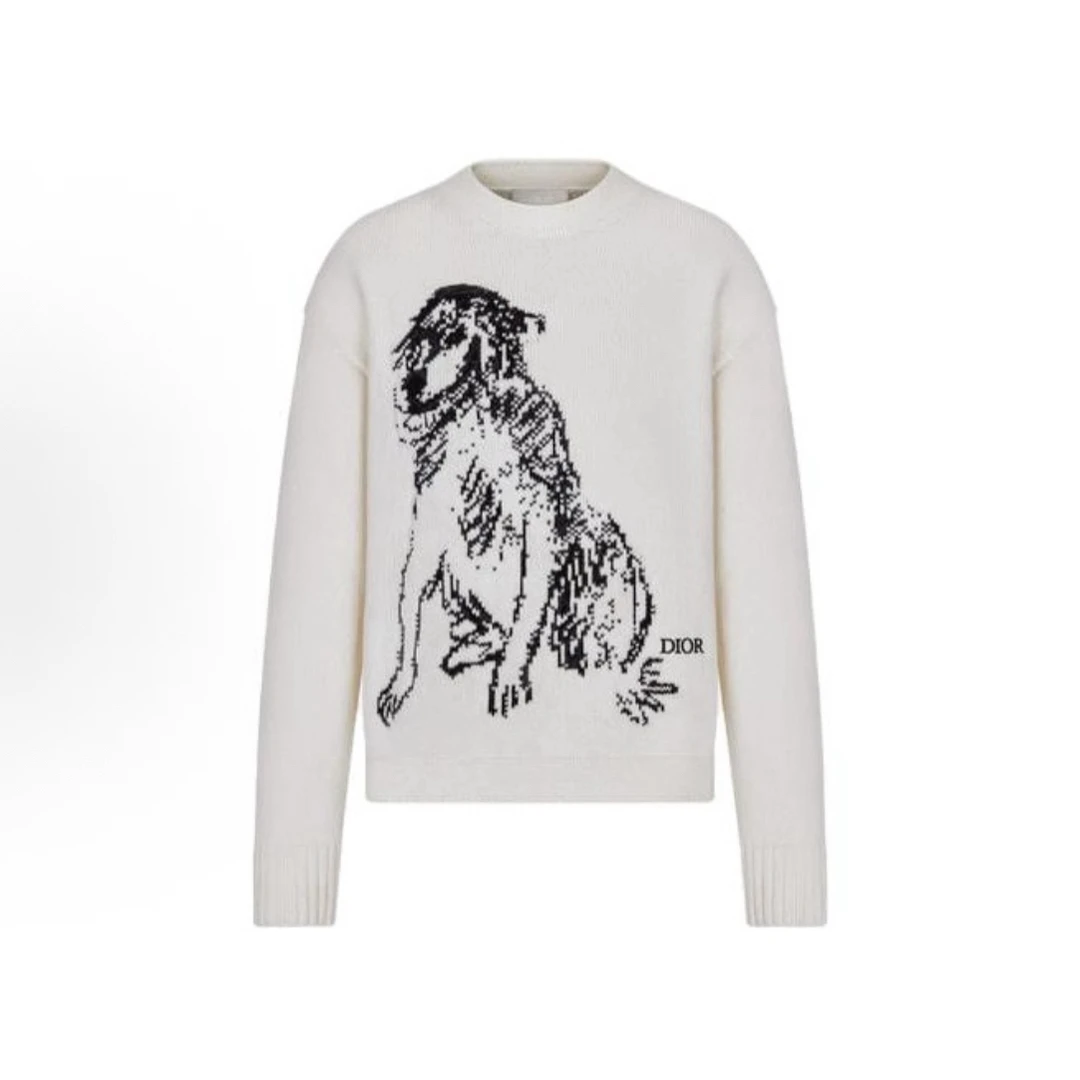 未使用 DIOR/迪奥 SS23 Logo字母动物图案圆领长袖毛衣