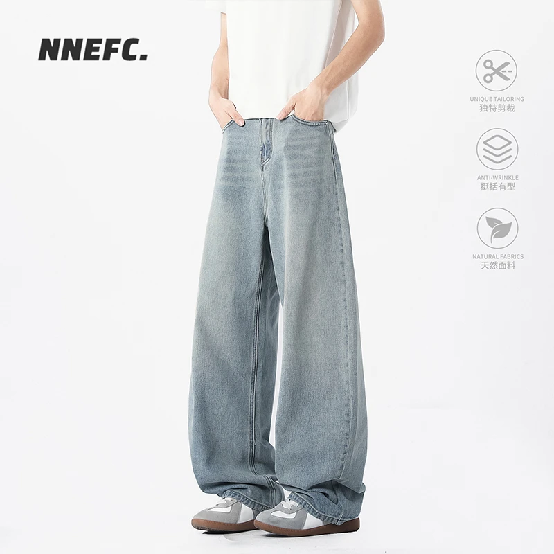 NNEFC美式高街水洗弯刀牛仔裤男女潮牌宽松廓形休闲vintage阔腿裤