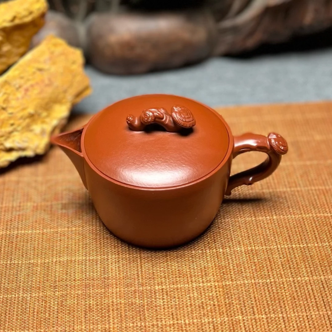 宜兴红泥紫砂壶精工灵芝汉瓦125cc原矿朱泥纯手工国潮汉瓦壶