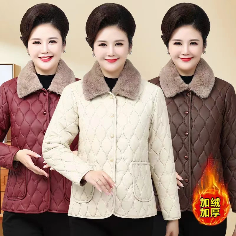 【爆款1】新款PU洋气中老年妈妈装防风保暖冬季加棉加厚棉服外套