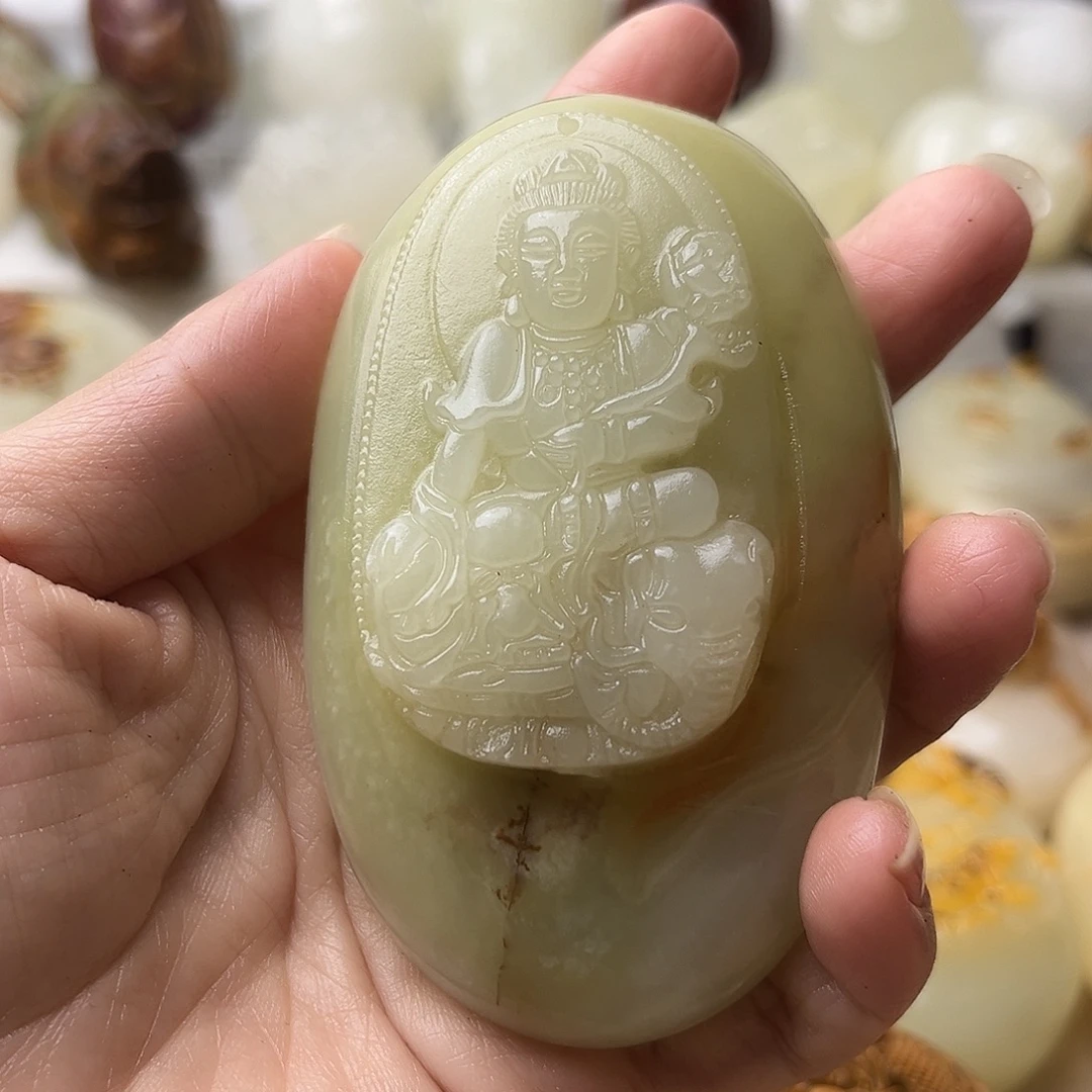 石材方解石手把摆件不退换普贤