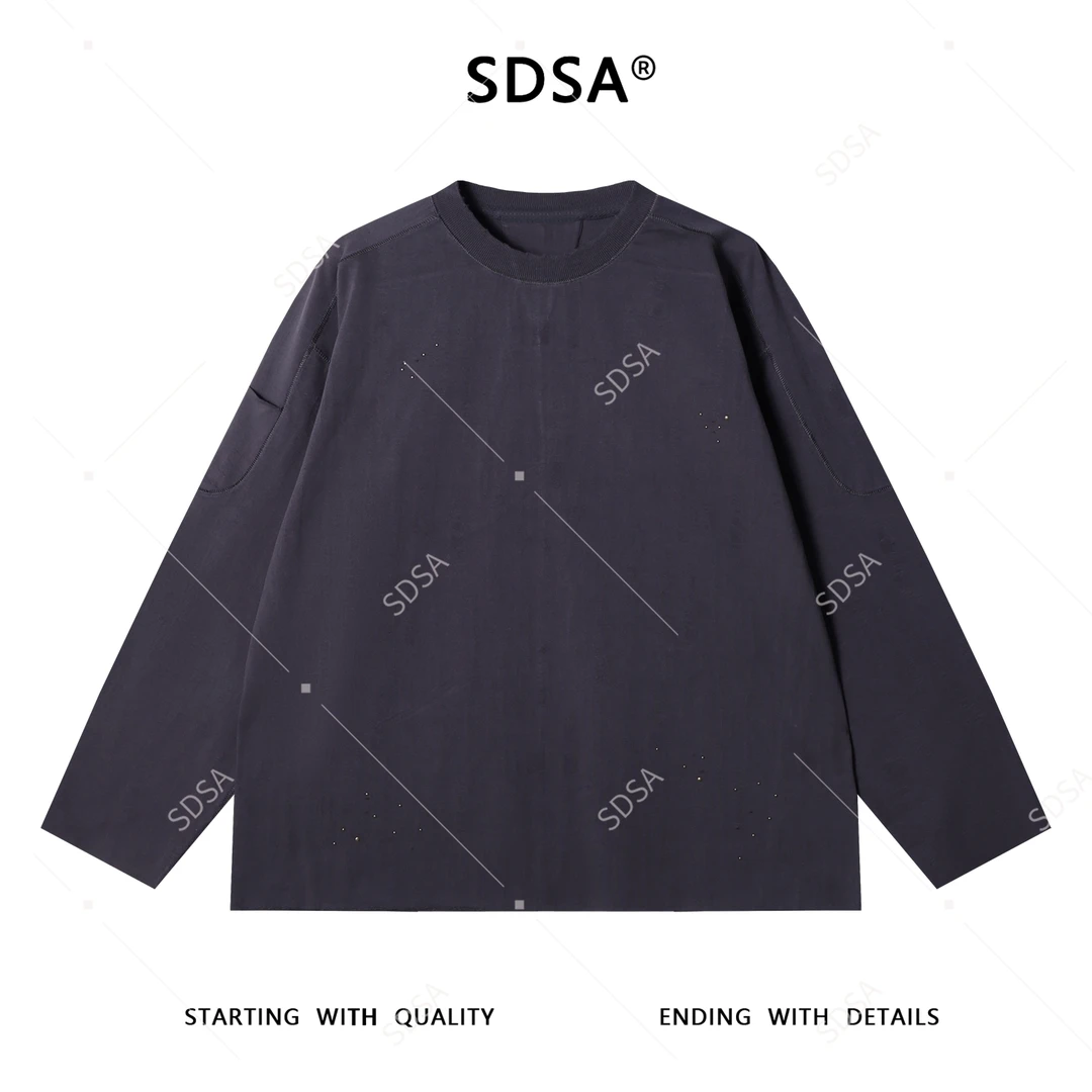 SDSA男士秋冬新款痞帅男装潮牌纯色金属装饰圆领卫衣拼接设计时尚