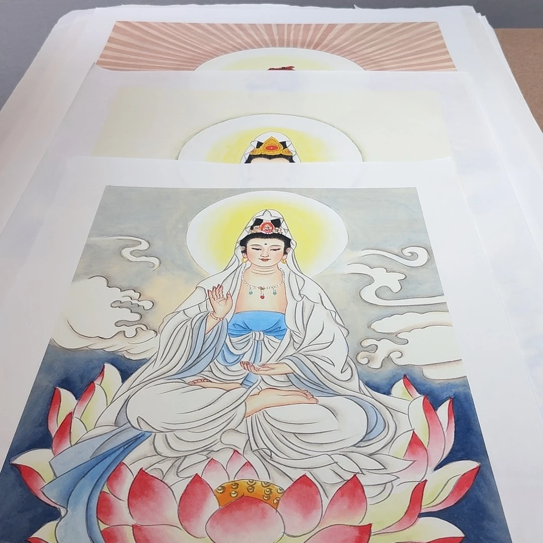 国画国画观音宝像一副