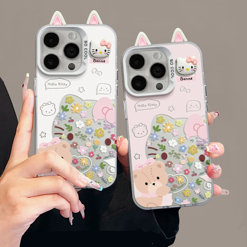 抱抱熊碎花kt适用苹果17pro手机壳16pro彩银华为60小众oppo小米15