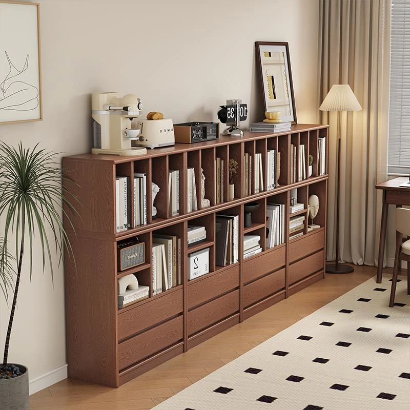 全实木矮书柜书架落地家用组合格子柜客厅收纳柜日式储物柜餐边柜