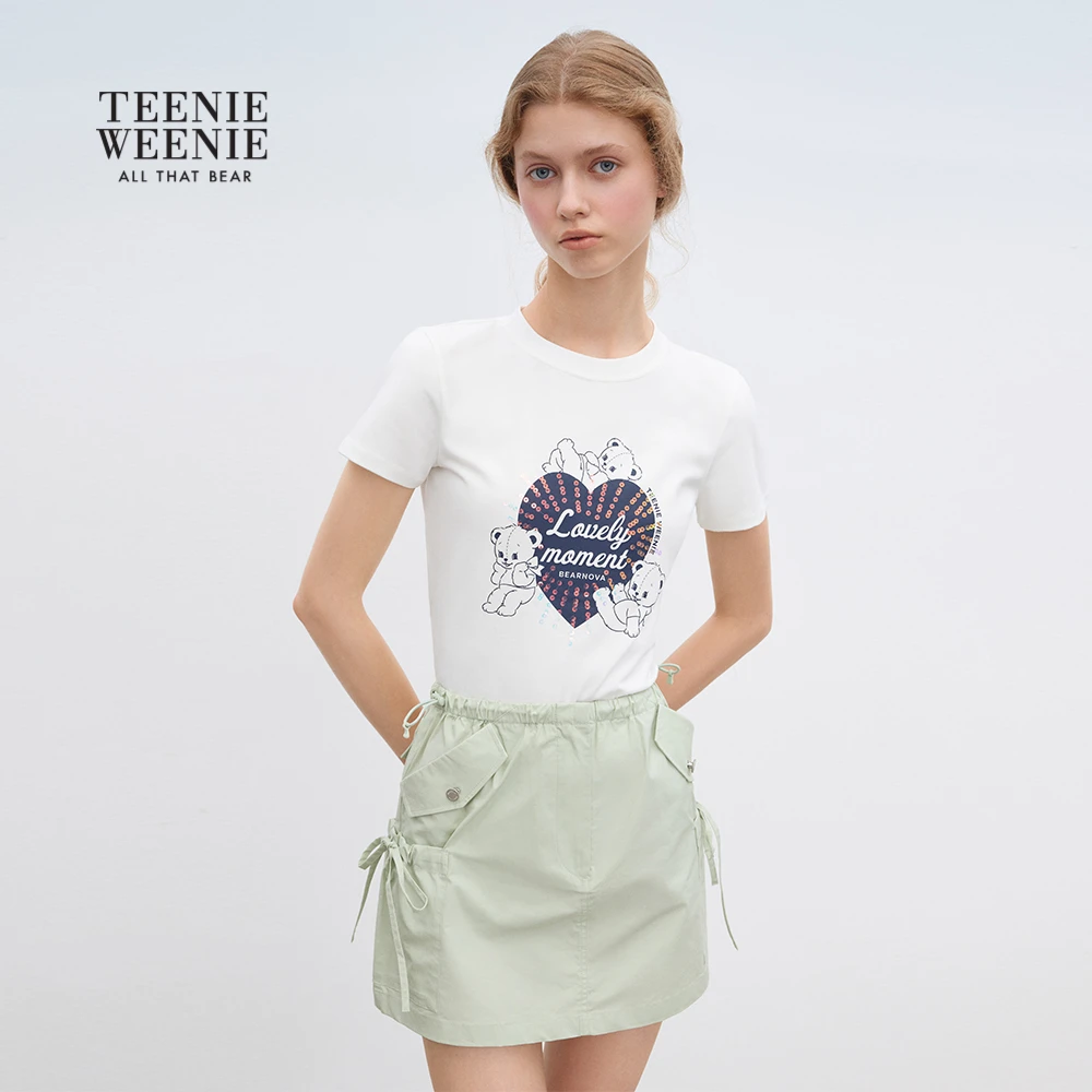 TEENIEWEENIE bearnova25女青春活力短款印花亮片T恤YTRW253806B