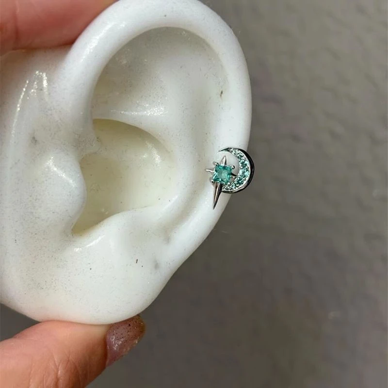 铜合金耳饰 【永夜星河】薄荷绿 方钻·单支