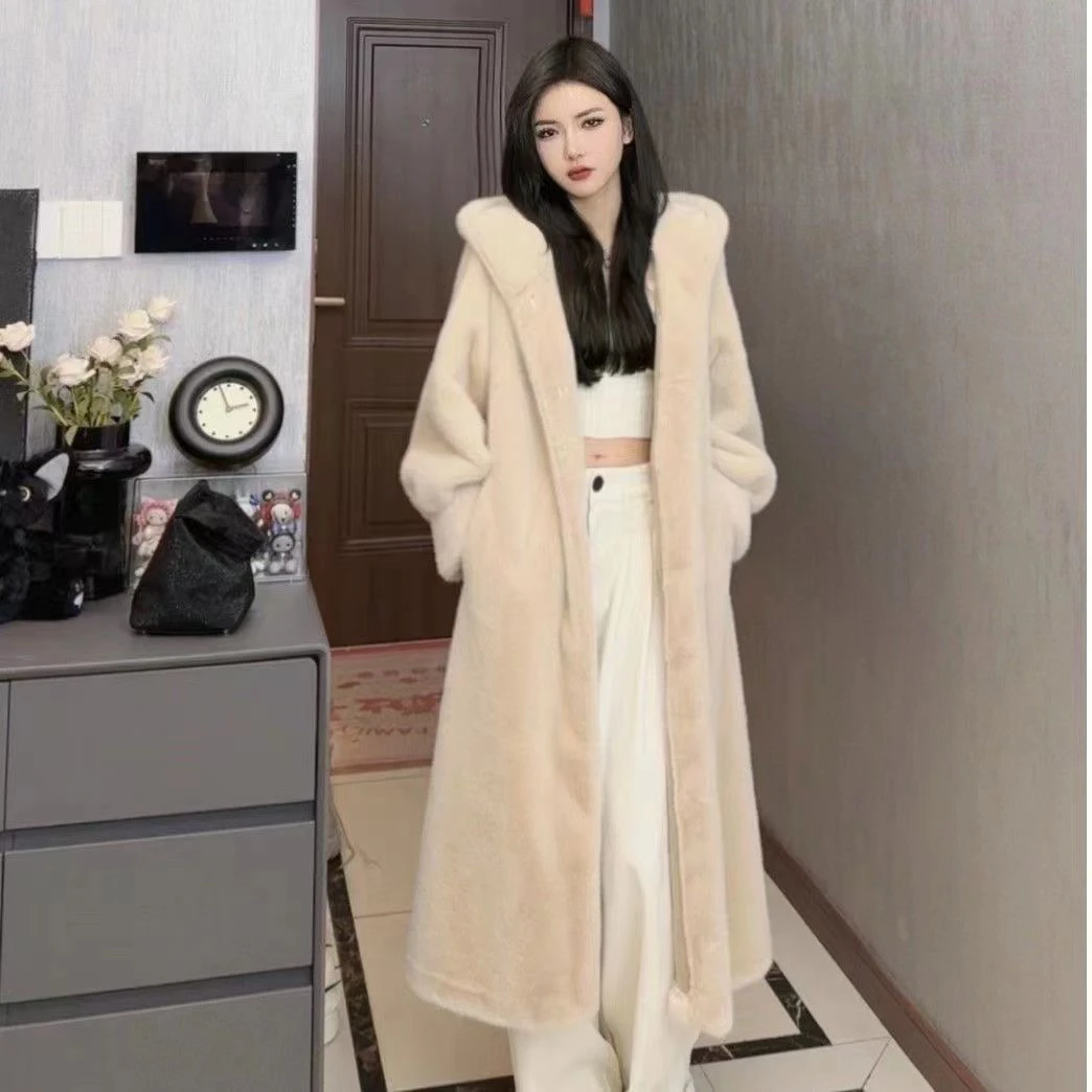女貂绒网红轻奢风中长款短外套大衣设计师洋气带帽轻奢休闲
