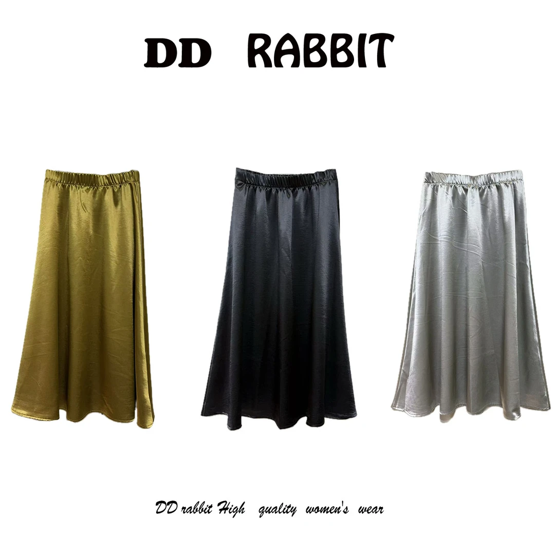 朵朵兔【醋酸A裙】百搭半身裙纯色春季中长款时尚复古设计感