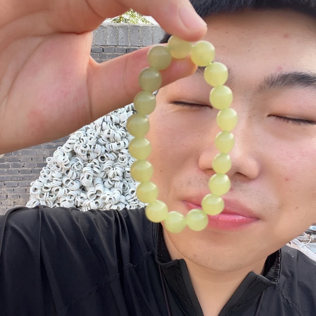 未镶嵌手链和田玉新疆青黄口手串卡10