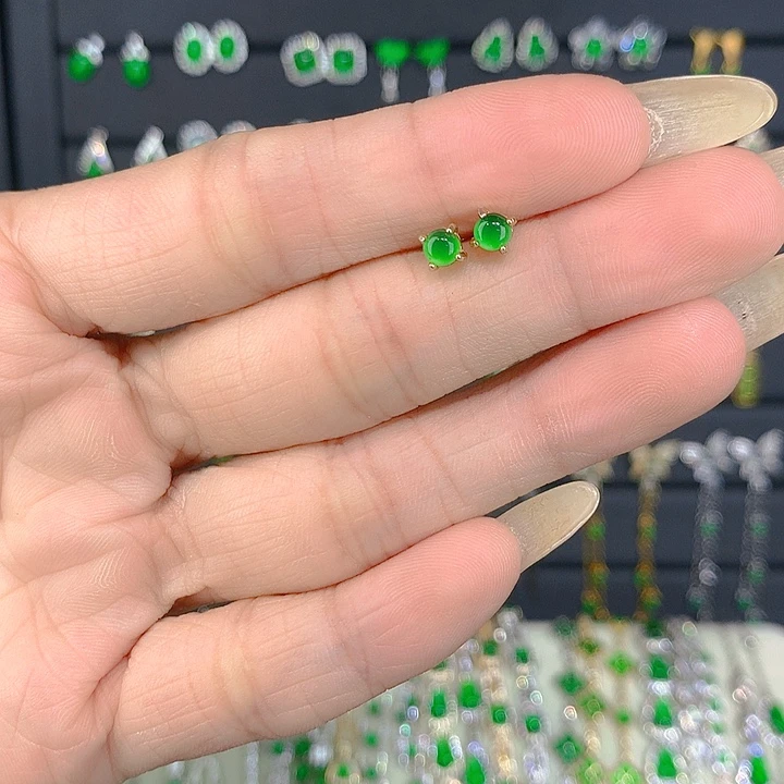 翡翠银S925镀金镶嵌耳饰