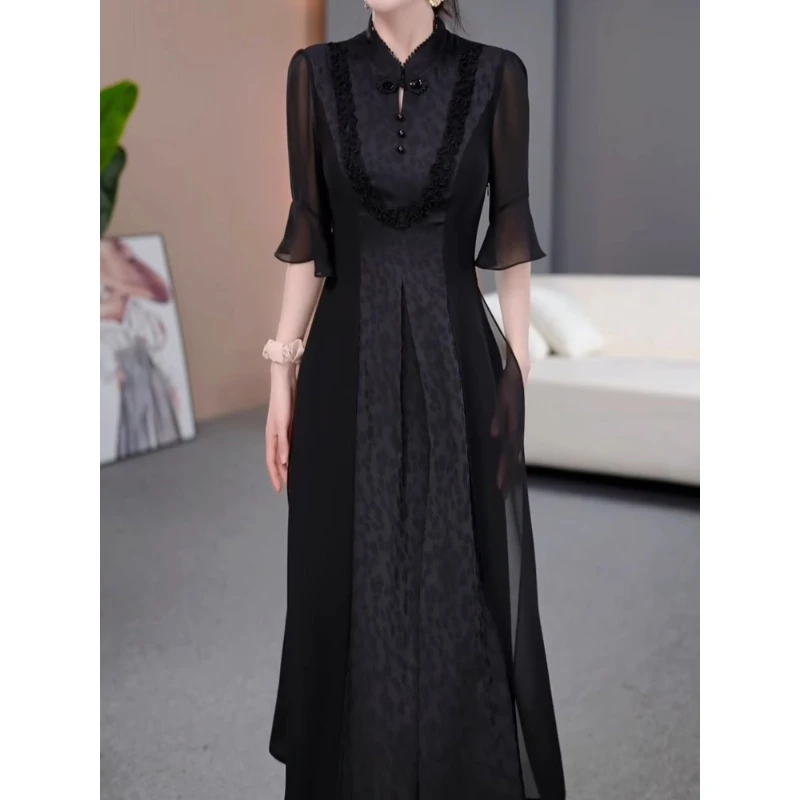 丹贝芬气质轻奢新中式连衣裙2025夏季新款高端优雅修身减龄中长裙