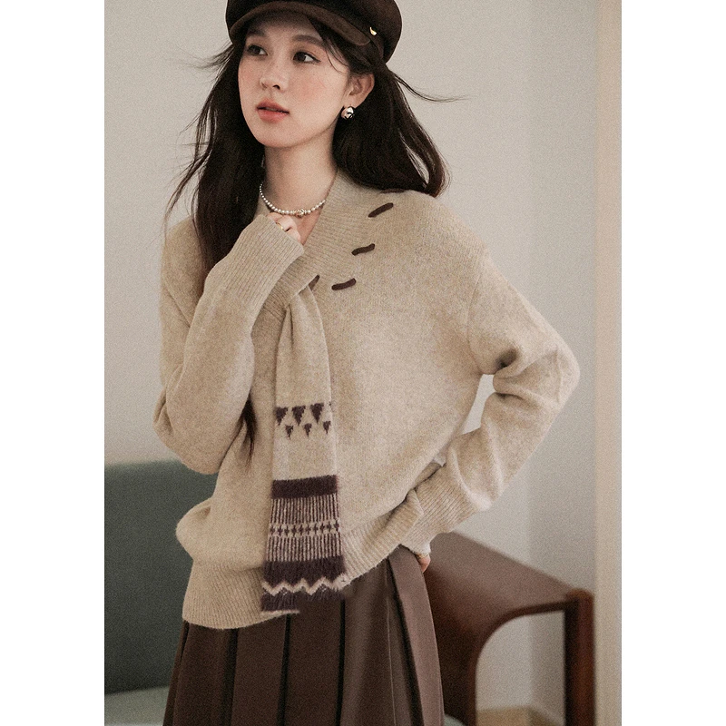 【大码】「松风煮茶」设计感针织衫毛衣女秋季法式漂亮上衣5041