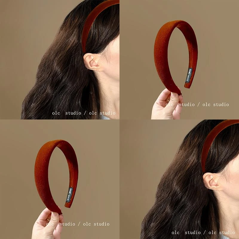 焦糖丝绒巨显白！熟南瓜色发箍温柔慵懒氛围外出高颅顶发箍海绵
