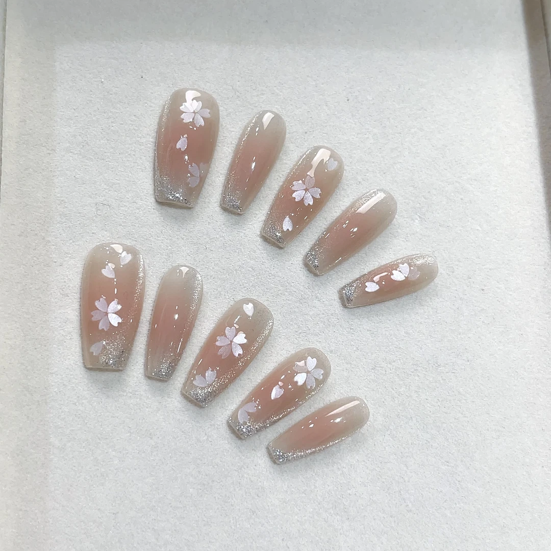 柒画定制款（中 T24mm）百搭显白樱花亮片腮红猫眼手工穿戴甲