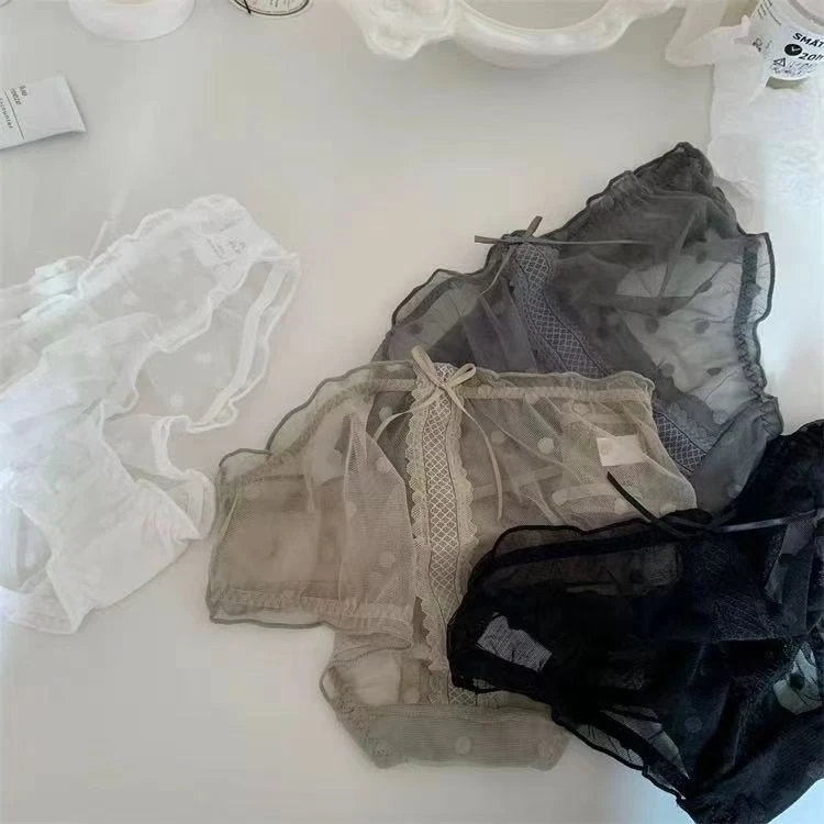 复古波点控网纱透视波点蝴蝶结心机少女内裤半透可爱性感低腰