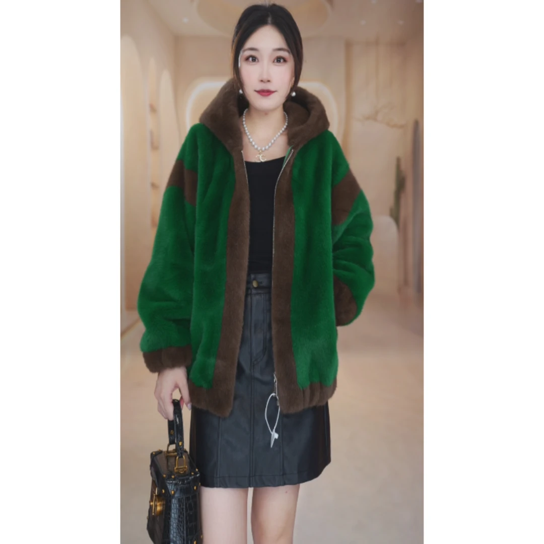 EN9989-新中长款雪兰貂连帽款高端外套女秋冬款 -婷婷