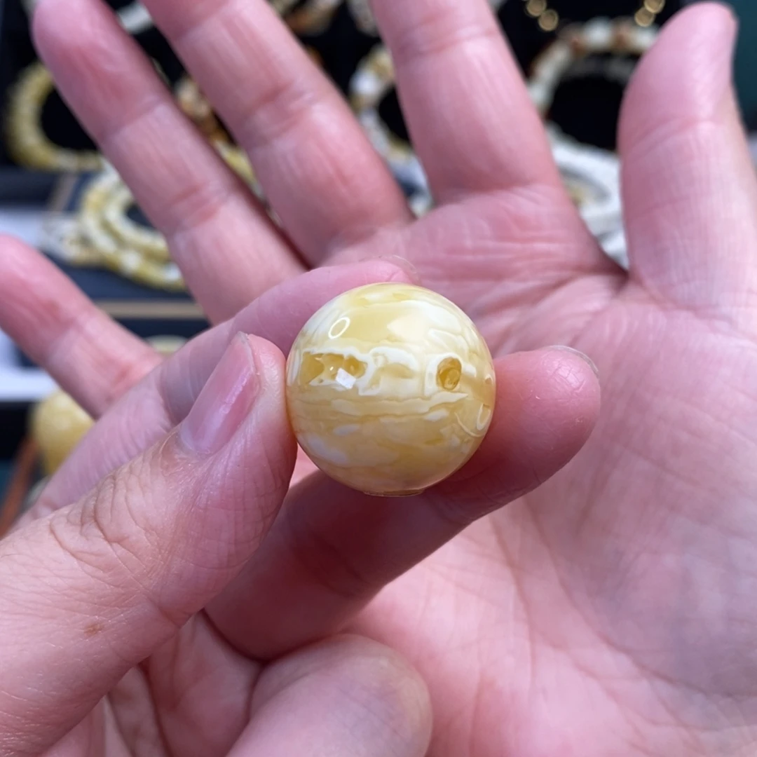裸石蜜蜡未镶嵌虎皮纹圆珠单珠22