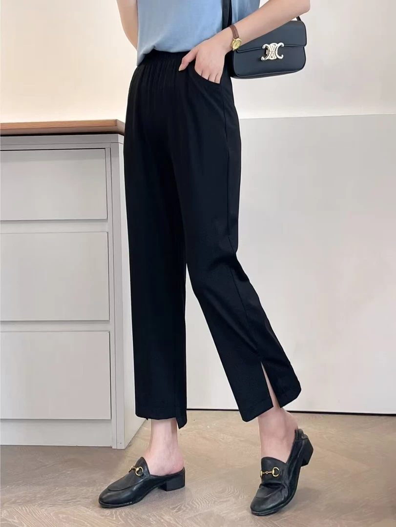 黑色西装裤女2025夏季大码薄款显瘦直筒八分休闲烟管裤子2031