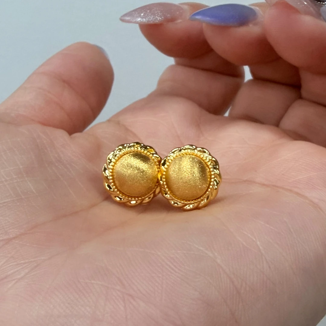 【金耳饰】流金岁月拉丝黄金耳钉5G足金999精致百搭送女友零附加
