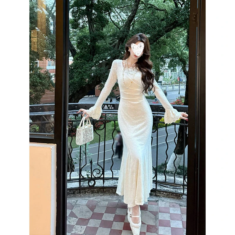 【红颜】国风新中式紫杏色蕾丝裙温婉优雅修身显瘦气质裙子