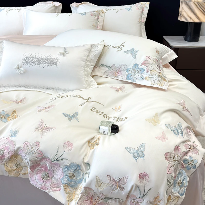 50*50S贡缎100支长绒棉刺绣纯棉全棉四件套床单被罩被套三件套