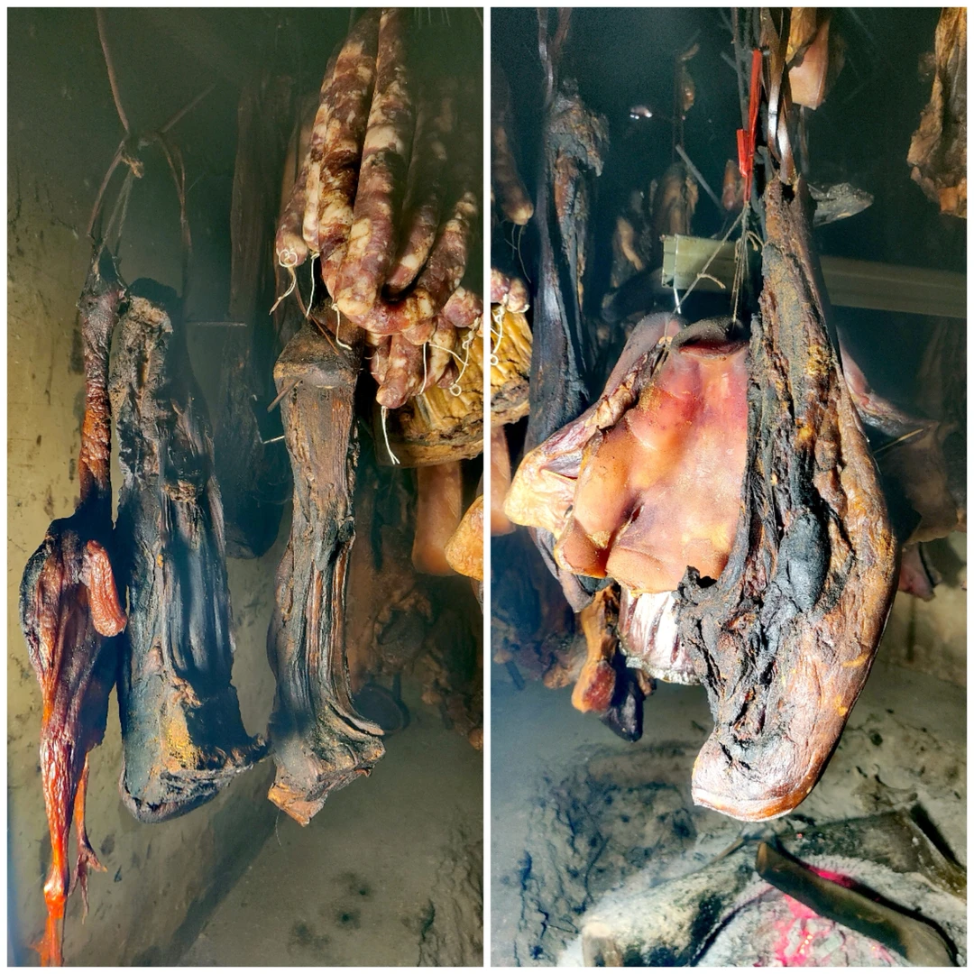 湘西湖南农村堂屋火炕烟熏腰排老腊肉 带排骨 有五花 腿肉 一整块