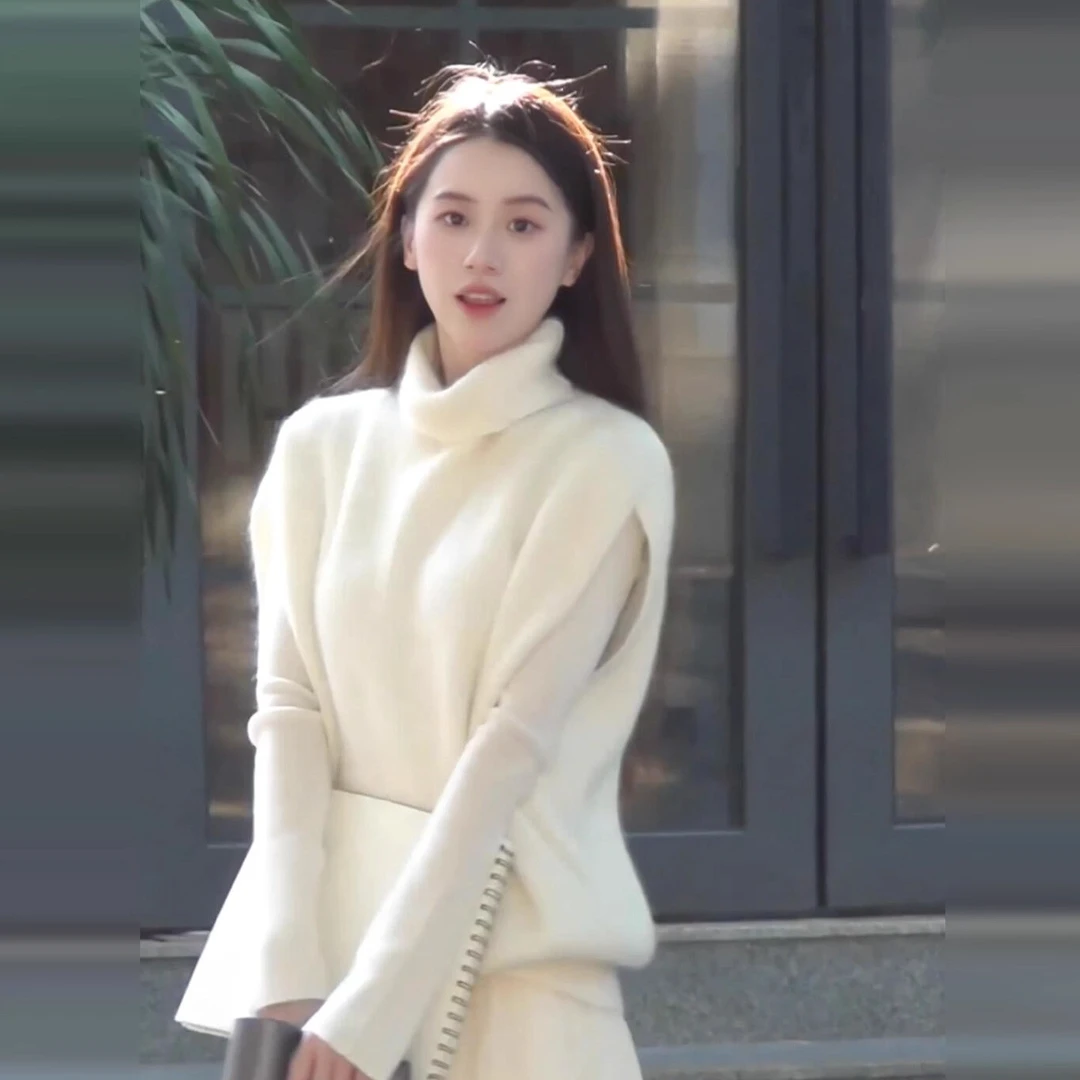 法式温柔白色针织连衣裙子女秋冬季2025新款白月光小香风套装长裙