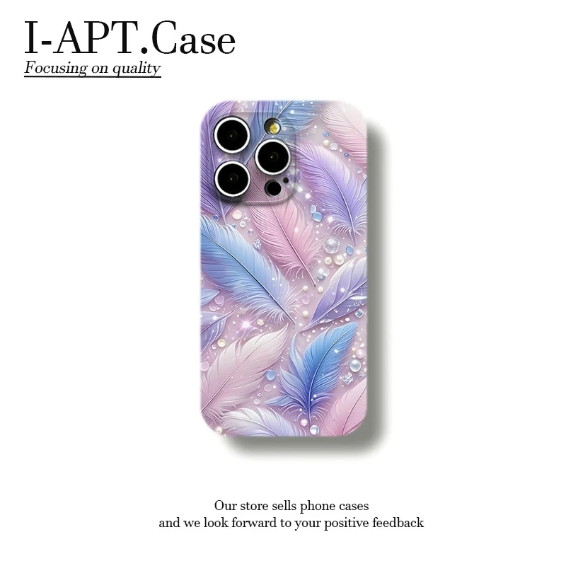 水晶蓝粉羽毛菲林软壳适用iPhone苹果16手机壳华为oppo小米vivo新