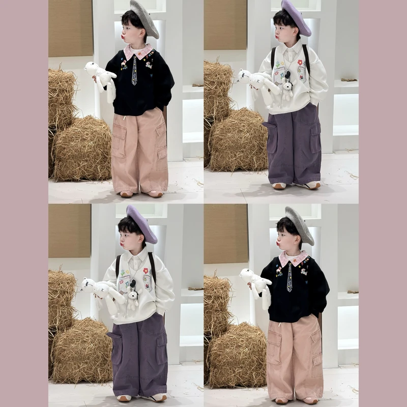 kb8961 |【秋•彩绘】秋季儿童韩版 彩绘假两件卫衣工装裤 好可爱~