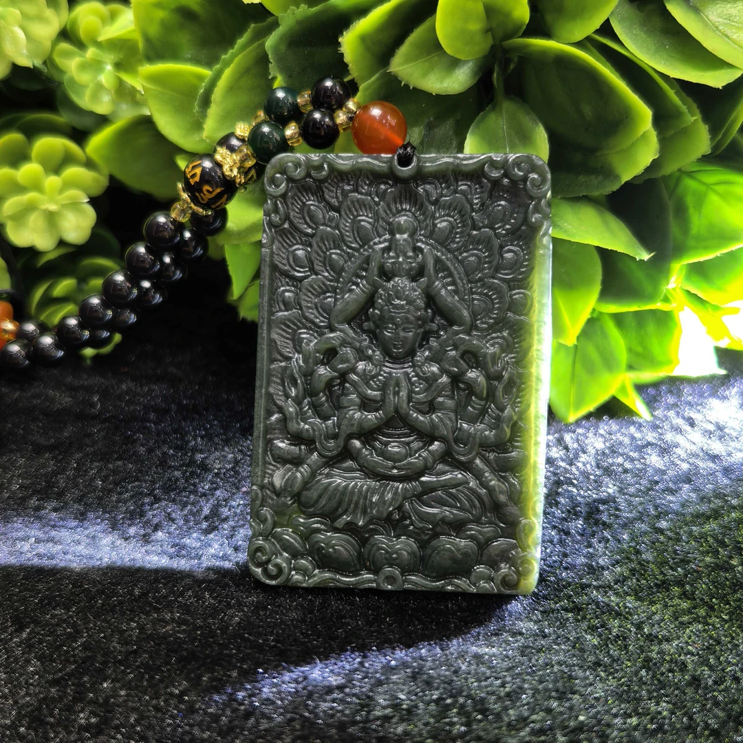 H4705【任会长珠宝】玄武青和田玉观音吊坠-配珠链-多样性只发一件