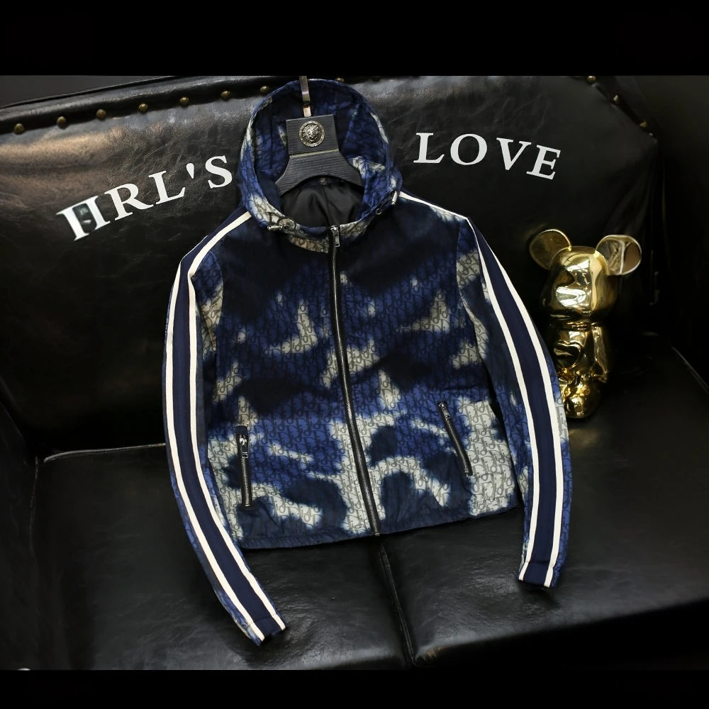 巴韦那奇连帽花纹印花休闲大码男士青年修身韩版设计轻奢外套夹克