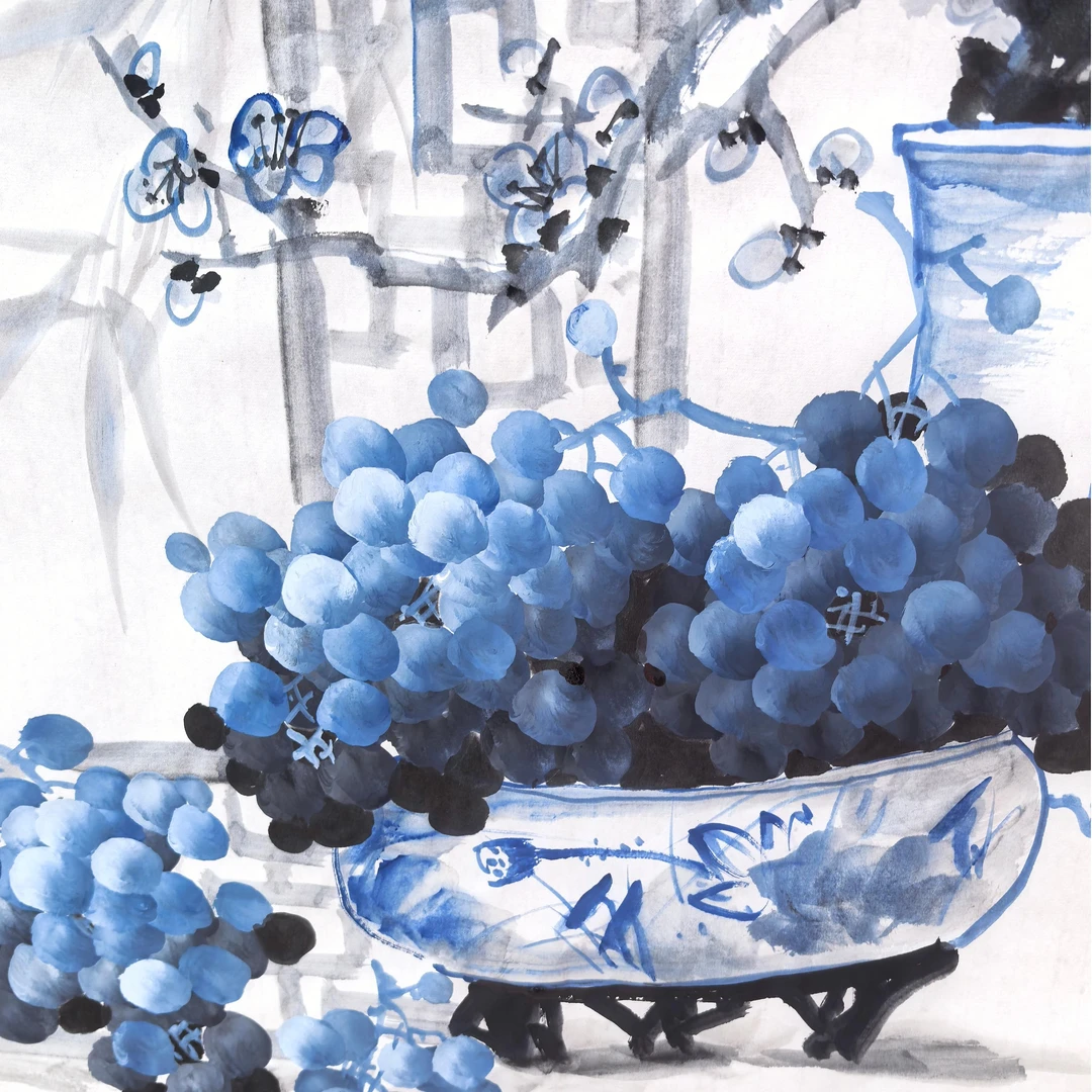文墨海 手绘国画 50×50cm 葡萄