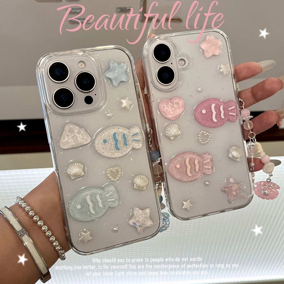 彩色星星贝壳适用苹果16promax滴胶手机壳iphone15透明14软胶13套