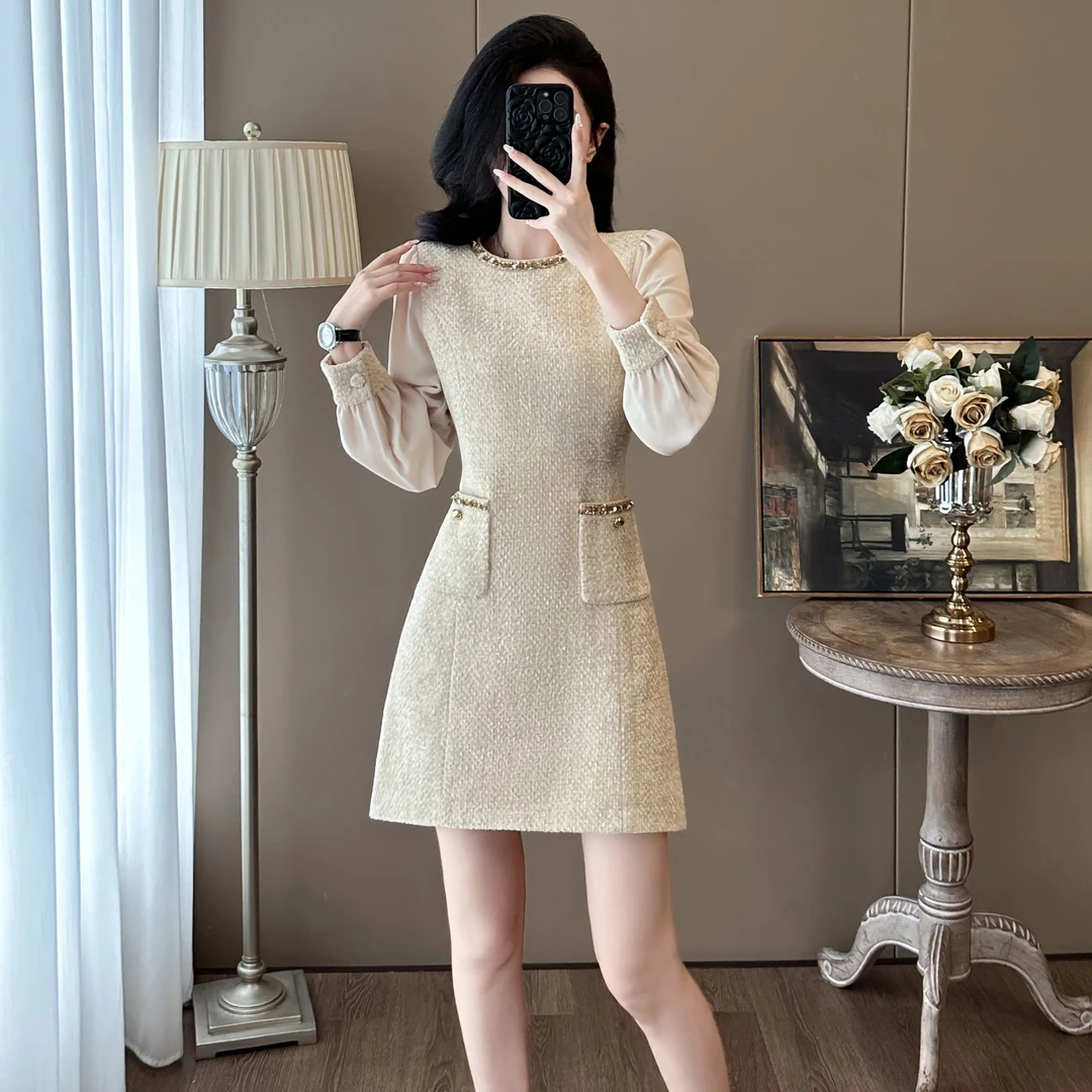 秋季时尚法式长袖千金裙子女名媛收腰御姐轻熟小香风连衣裙高级感