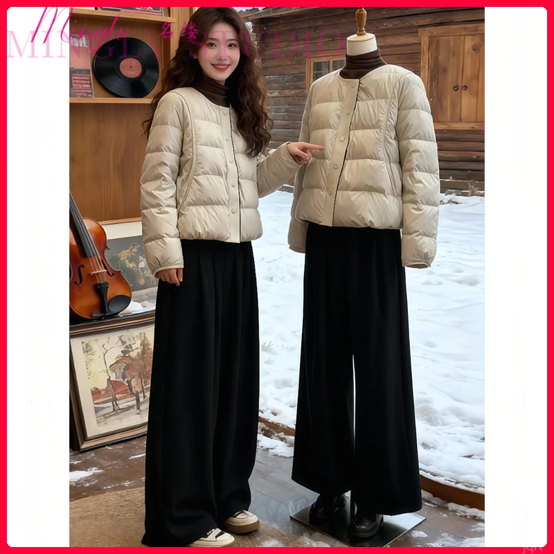 2026年新款高级感轻薄棉服女短款宽松无领气质简约保暖棉服外套