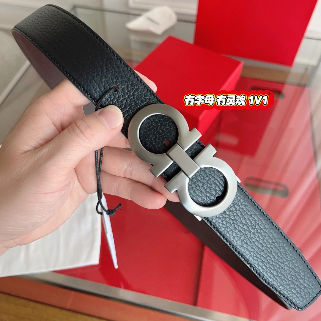 （扣有字母广版翘尾）整套黑咖荔枝男士皮具皮带腰带