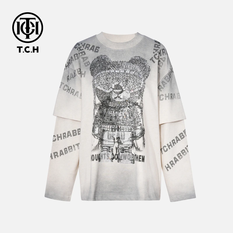 TCH私服烫钻工艺时尚休闲百搭气质长袖T恤男T75C08E5007轻奢tch