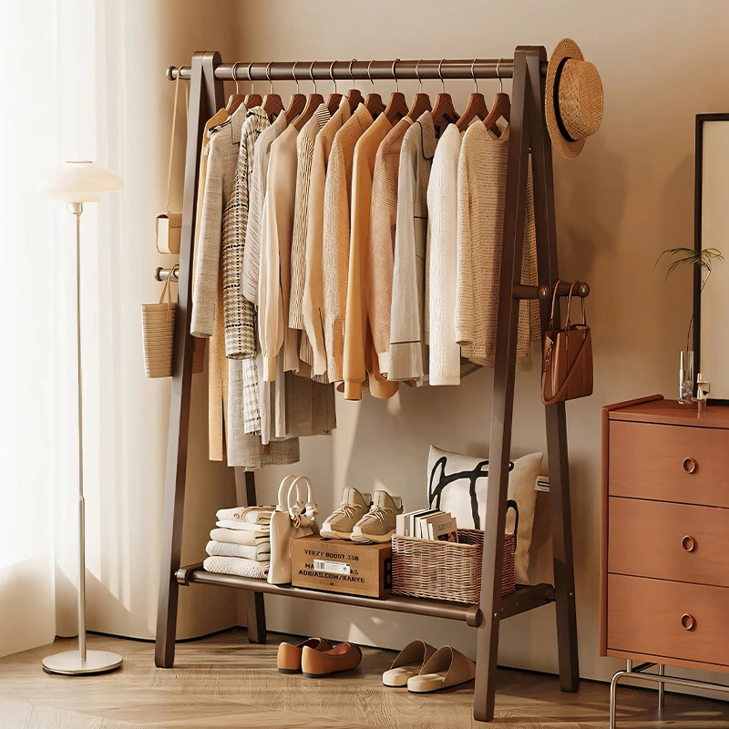 高级感实木衣架家用挂衣木质落地衣帽架服装店专用多功能晾衣架子