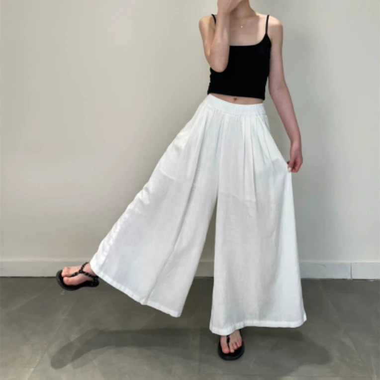 夏季薄款高腰垂坠感阔腿百搭休闲裤慵懒松弛感必备