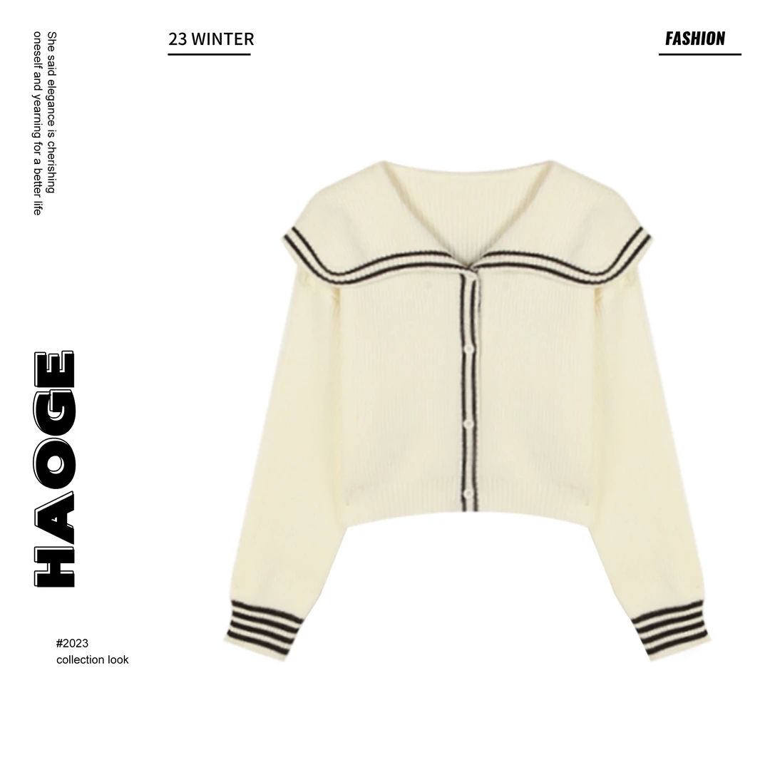 【大潘优品】海军领毛衣Q4MY7093A经典学院风条纹针织毛衣开衫