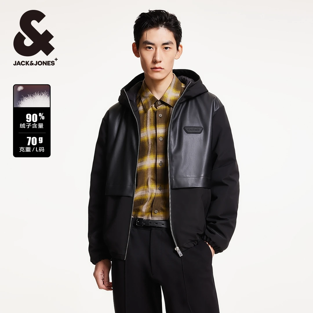 杰克琼斯秋冬款男装厚外套男士连帽拼接好羽绒服时尚百搭舒适宽松