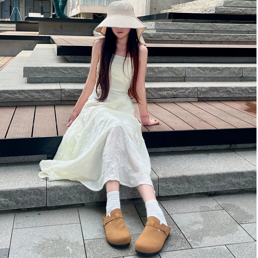 勃肯鞋女2025春秋新款百搭厚底爆款博肯女鞋半拖鞋白色懒人单鞋